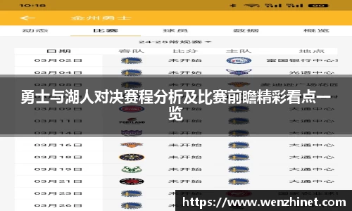 勇士与湖人对决赛程分析及比赛前瞻精彩看点一览